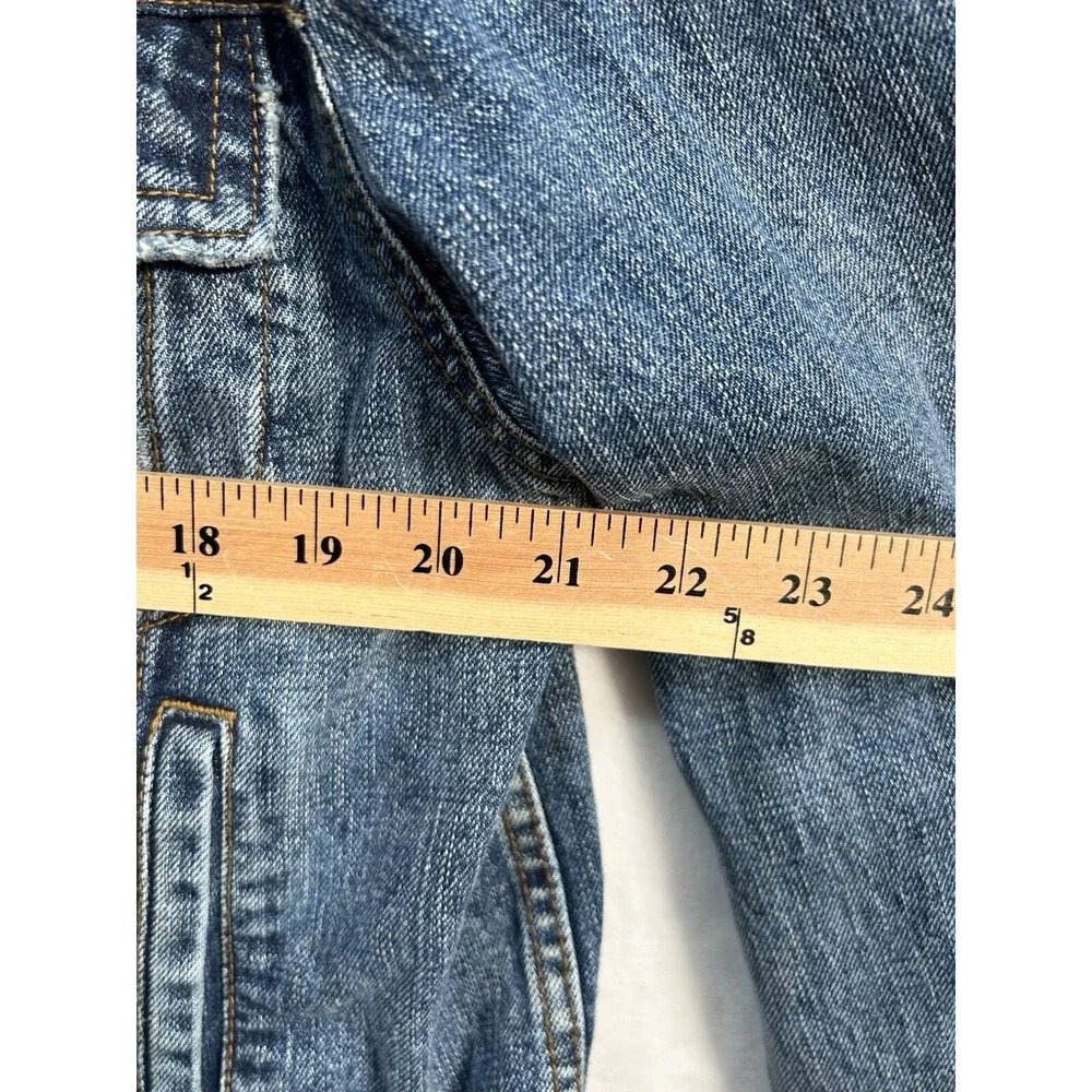 Free People Studded Blue Pub Crawl Denim Jean Jacket Distressed Large L‎ - Picture 9 of 11